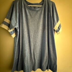 Blue and Cream Striped Sleeve T-Shirt